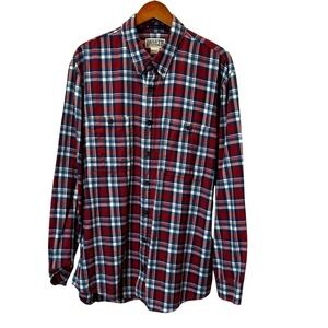Duluth Trading Co Flannel Shirt Mens L Tall Red Blue Plaid 100% Cotton Workwear
